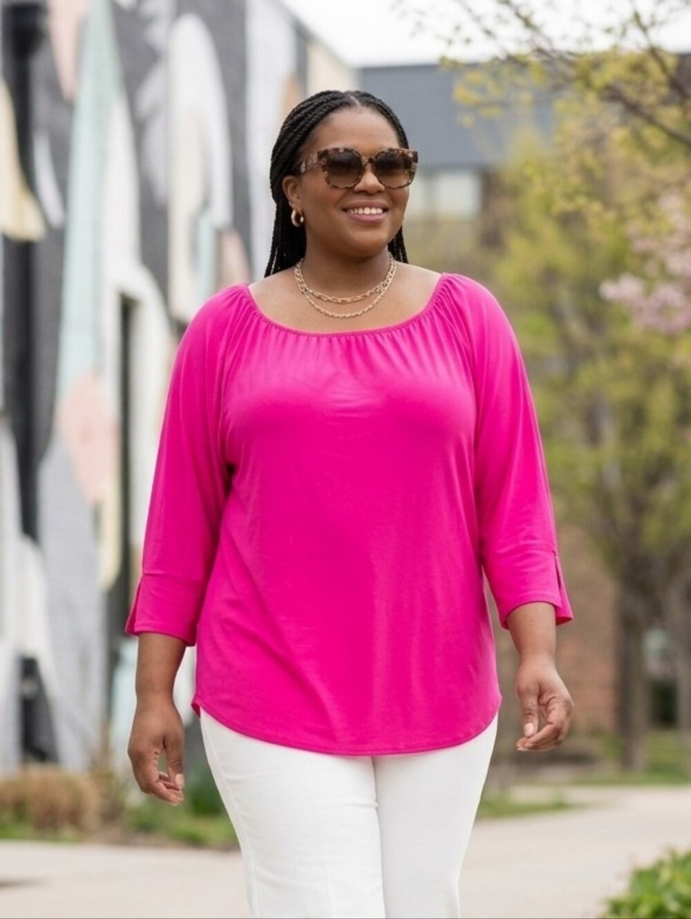 NWT Joseph Ribkoff 22 Modern Contempory Pink Spring Loose Fit Silky Knit Top